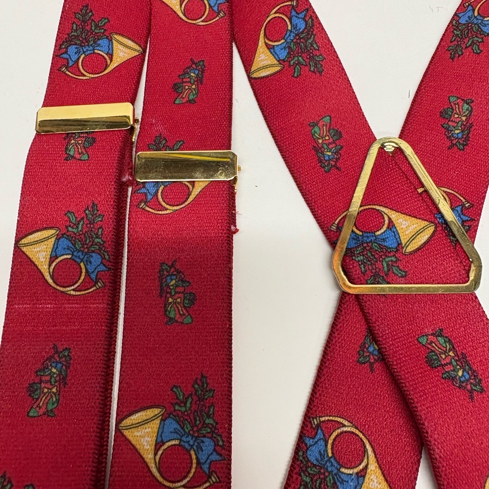 Vintage Pelican USA Festive Red Suspenders with Gold Accents Christmas OS